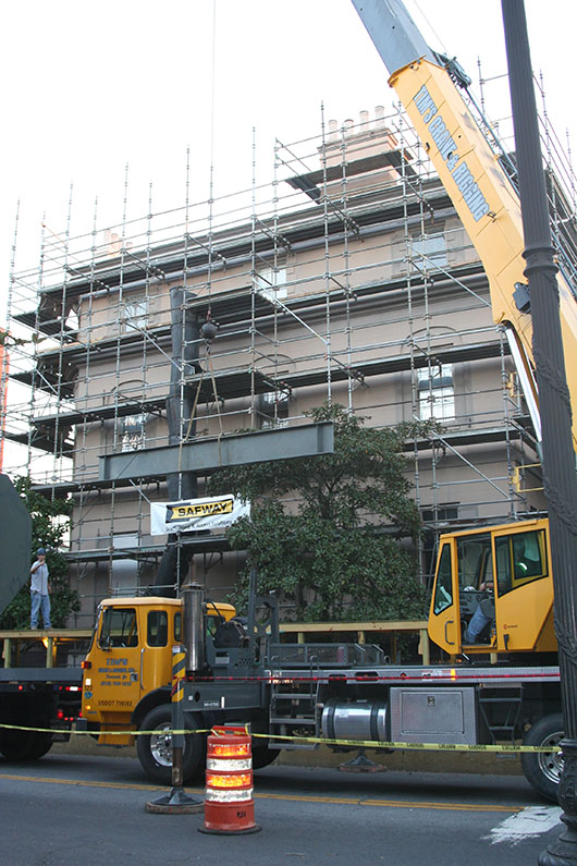 the birthplace covered in scaffolding